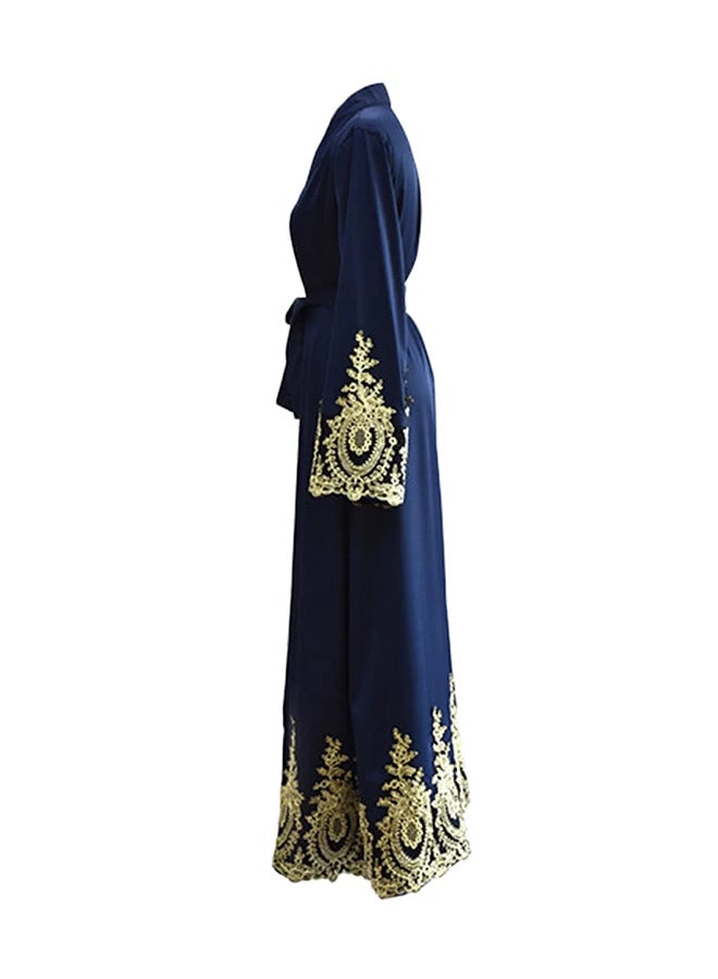 Bell Sleeves Abaya Dress Blue/Gold  - Image 3