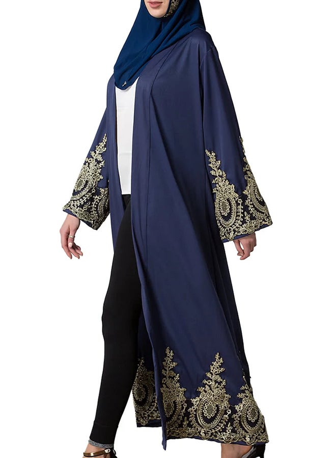 Bell Sleeves Abaya Dress Blue/Gold  - Image 4