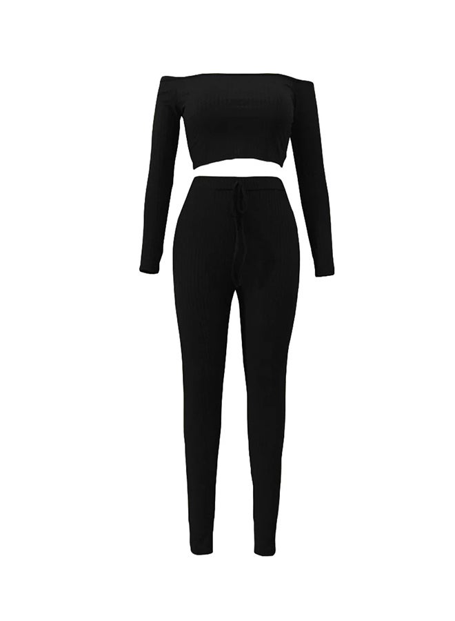 High Wasit Long Sleeves Pyjama Set Black - Image 1