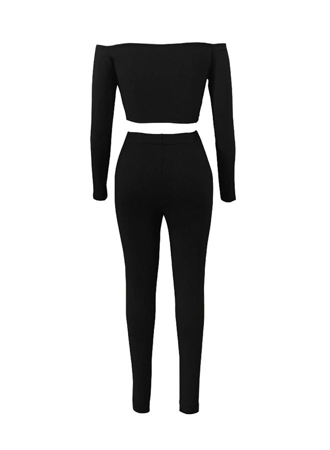 High Wasit Long Sleeves Pyjama Set Black - Image 2