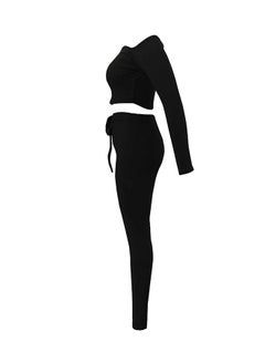Generic High Wasit Long Sleeves Pyjama Set Black  - Image 3