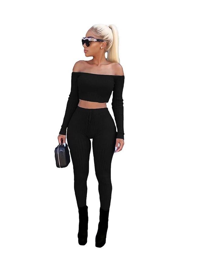 High Wasit Long Sleeves Pyjama Set Black - Image 4