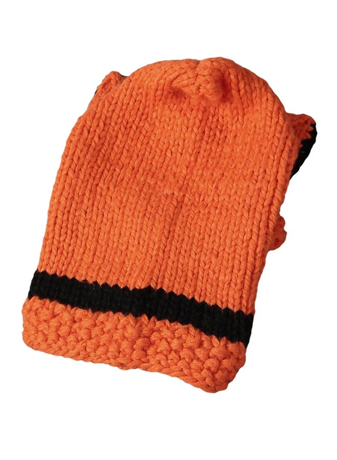 3D Ears Button Hooded Beanie Orange - Image 2
