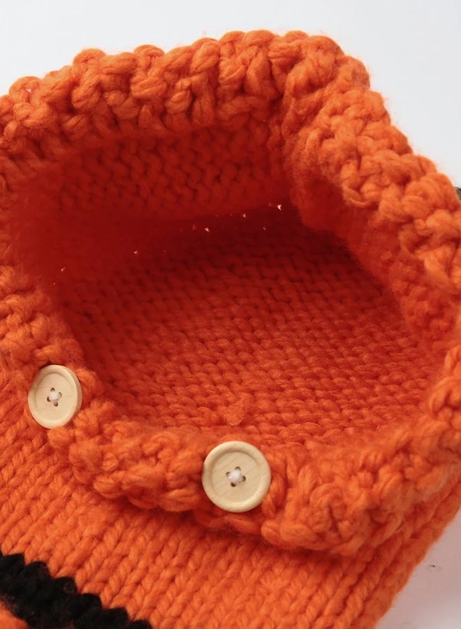 3D Ears Button Hooded Beanie Orange - Image 4