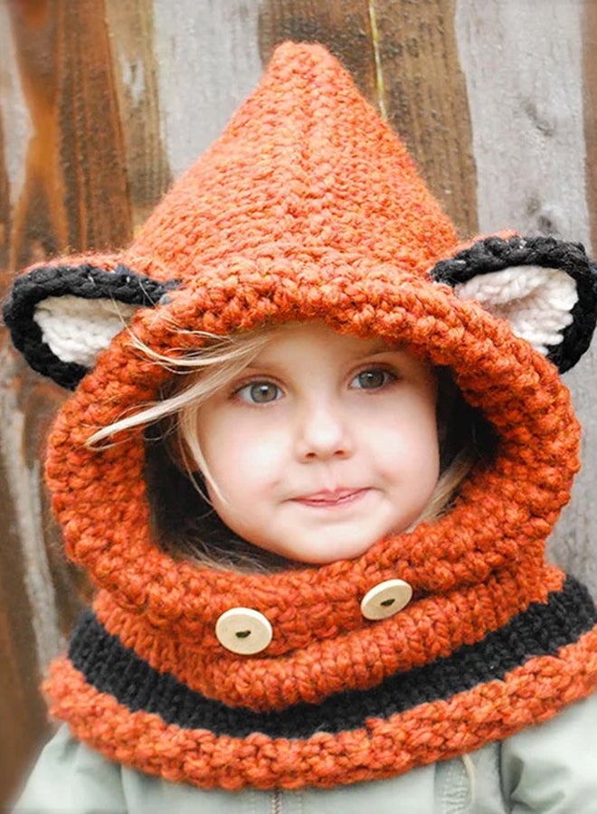 3D Ears Button Hooded Beanie Orange - Image 5