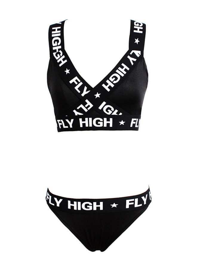 Letter Print Backless Sleeveless Lingerie Set Black  - Image 1