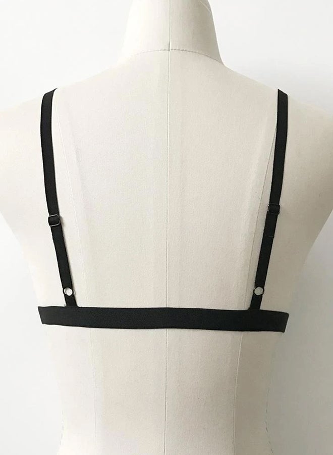 حمالة صدر بدون أسلاك غير مبطنة بإغلاق من الأمام وحمالات مصنوعة من الدانتيل الشفاف المُصمم بنقشة الزهور أسود - Image 2