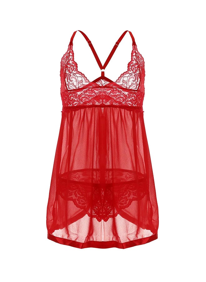 Lace Babydoll Mesh Chemise Sleepwear Red - Image 1