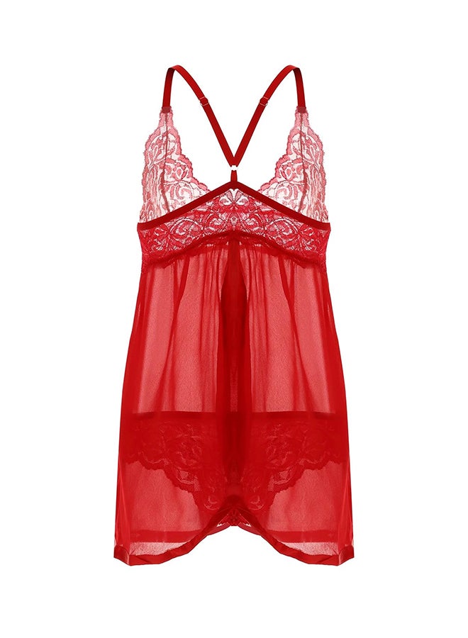 Lace Babydoll Mesh Chemise Sleepwear Red - Image 2