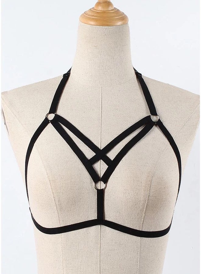 Strappy Hollow Out Elastic Cage Bra Black  - Image 1