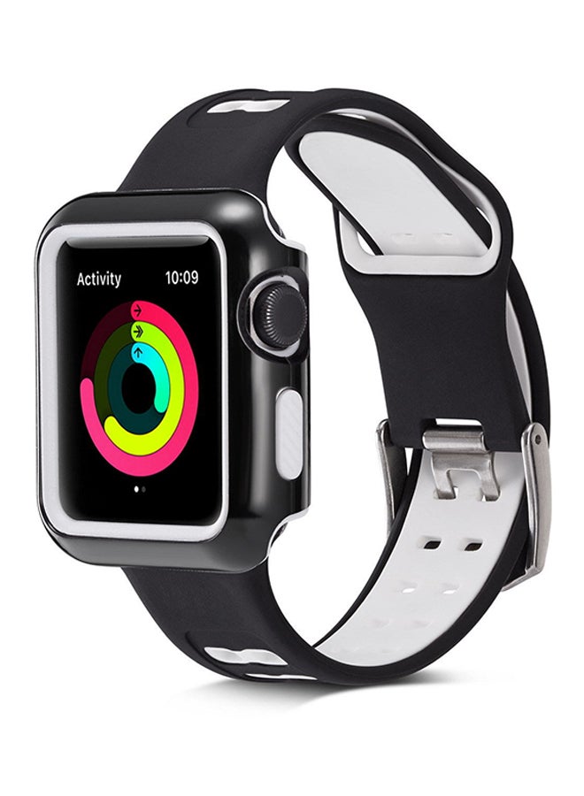 PASBUY Protective Case Cover With Replacement Band For Apple Watch Series 3/2/1 42mm White/Black  - Image 2
