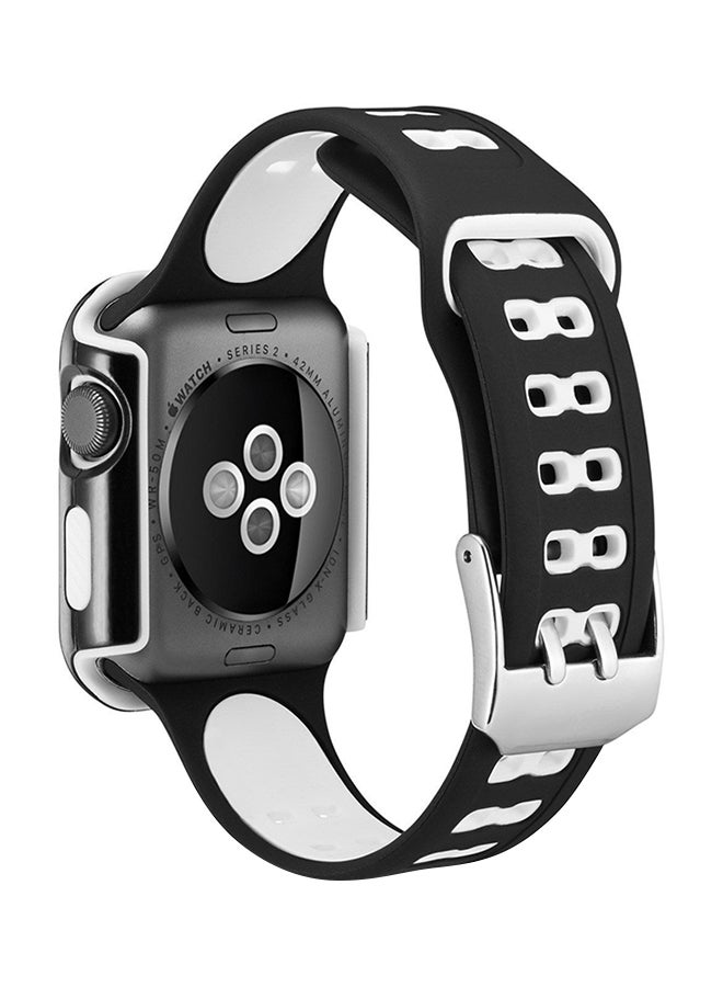 PASBUY Protective Case Cover With Replacement Band For Apple Watch Series 3/2/1 42mm White/Black  - Image 1