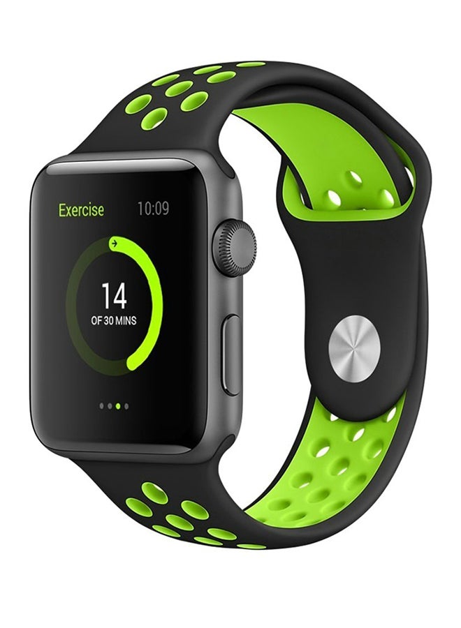 Generic - Silicone Wristband For Apple Watch Series 1/2/3 -38/42mm Black/Green - Image 1