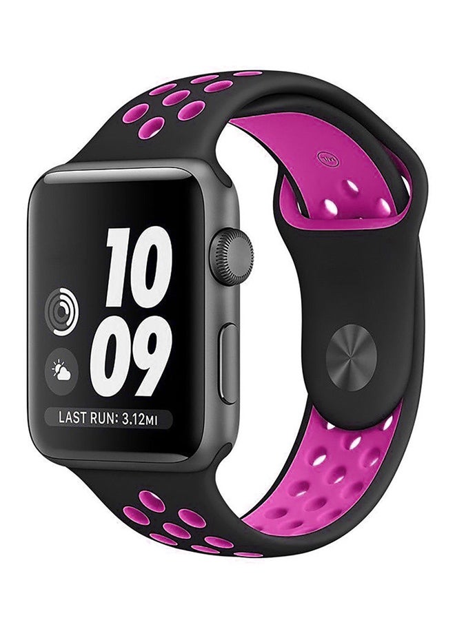 سوار بديل لساعة آبل سيريس 1/2/3 مقاس 38/42 مم أسود / وردي صارخ - Image 2