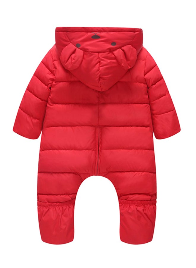 Generic Long Sleeves Hooded Thick Romper Red  - Image 2