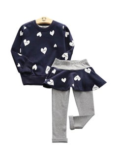 2-Piece Love Pattern Print Top & Skirt Trousers Blue/Black