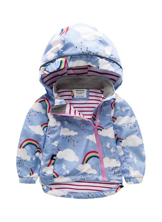 Printed Zipper Hooded Jacket Blue/White - v1546580643/N18578448V_1