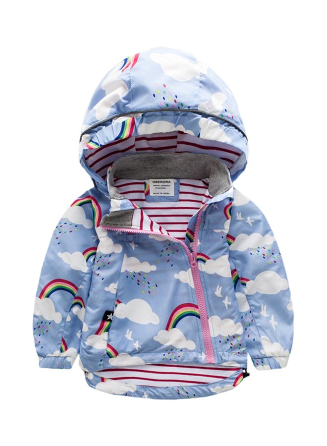 Printed Zipper Hooded Jacket Blue/White  - Image 1
