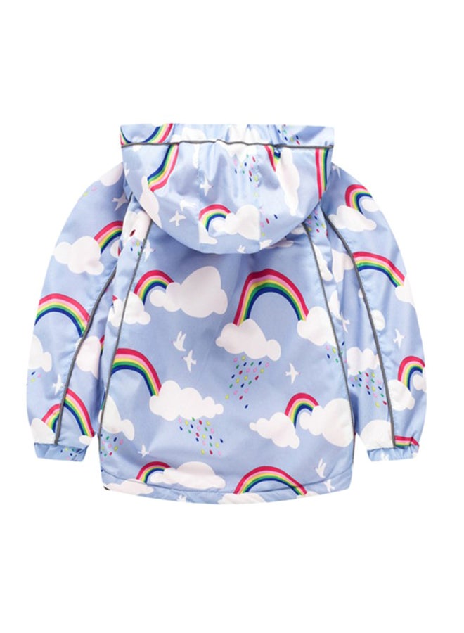 Printed Zipper Hooded Jacket Blue/White  - Image 2