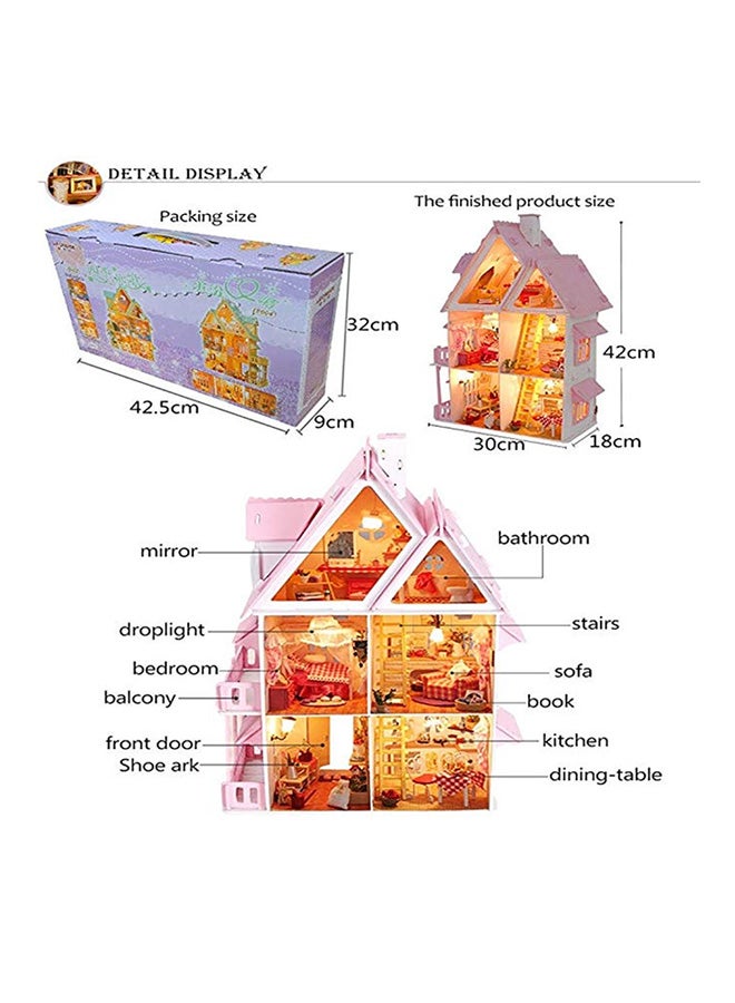 Boasts Creative Portrays Superior Wooden Dollhouse For Girls, Pink/White 30x18x42cm - Image 2