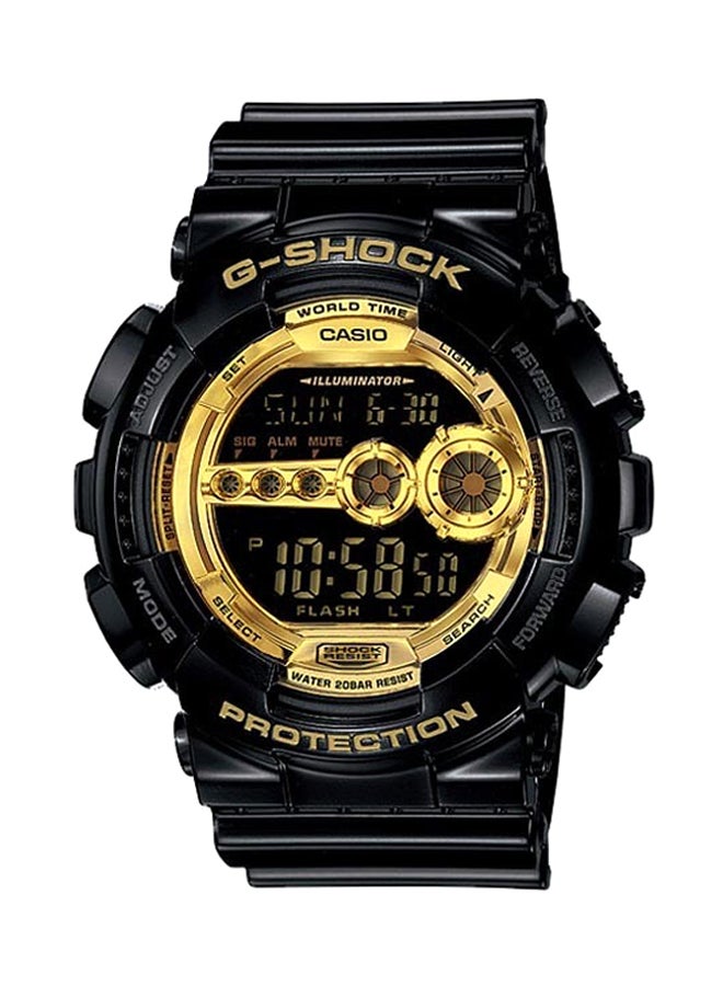 جي شوك ساعة يد رقمية بسوار من الراتنج وتصميم دائري - طراز GD-100GB-1D - لون أسود للرجال