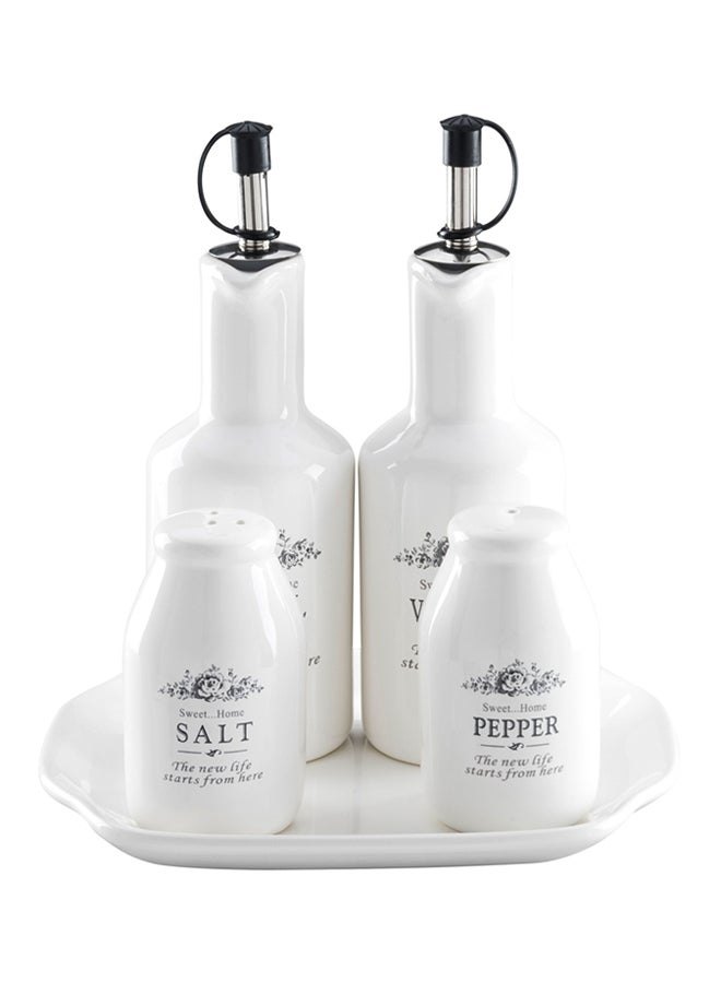 Home Box 4-Piece Spice Mill Set With Stand White/Black/Silver  - Image 1