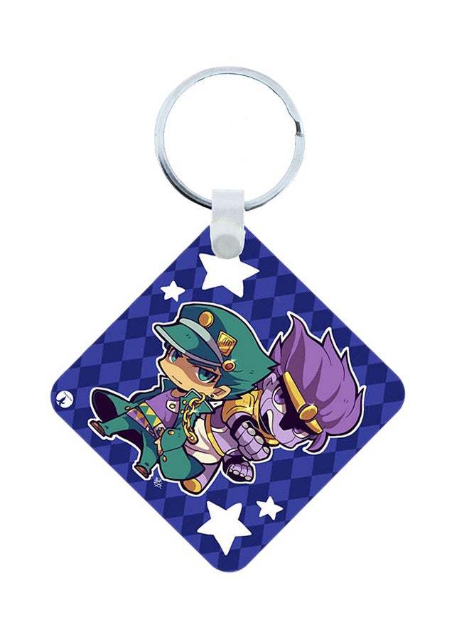 BP 2-In-1 Jojos Bizarre Adventure Printed Keychain And Necklace Blue/Green/Purple - Image 1