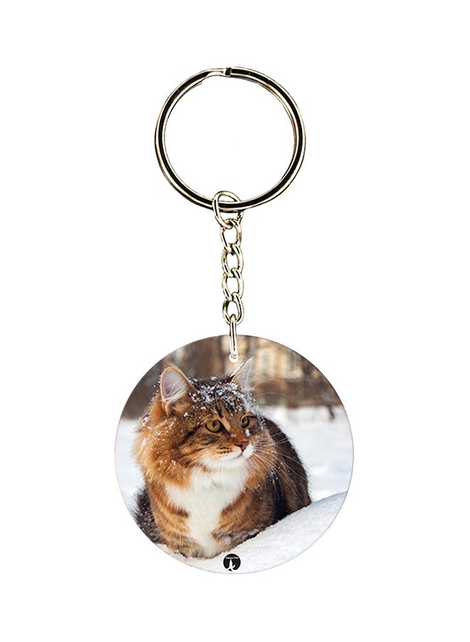 BP Cat Printed Keychain Brown/White/Silver