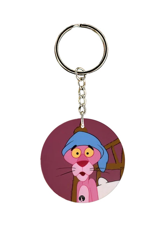 BP Double Sided Pink Panther Printed Keychain Pink/Blue/Brown