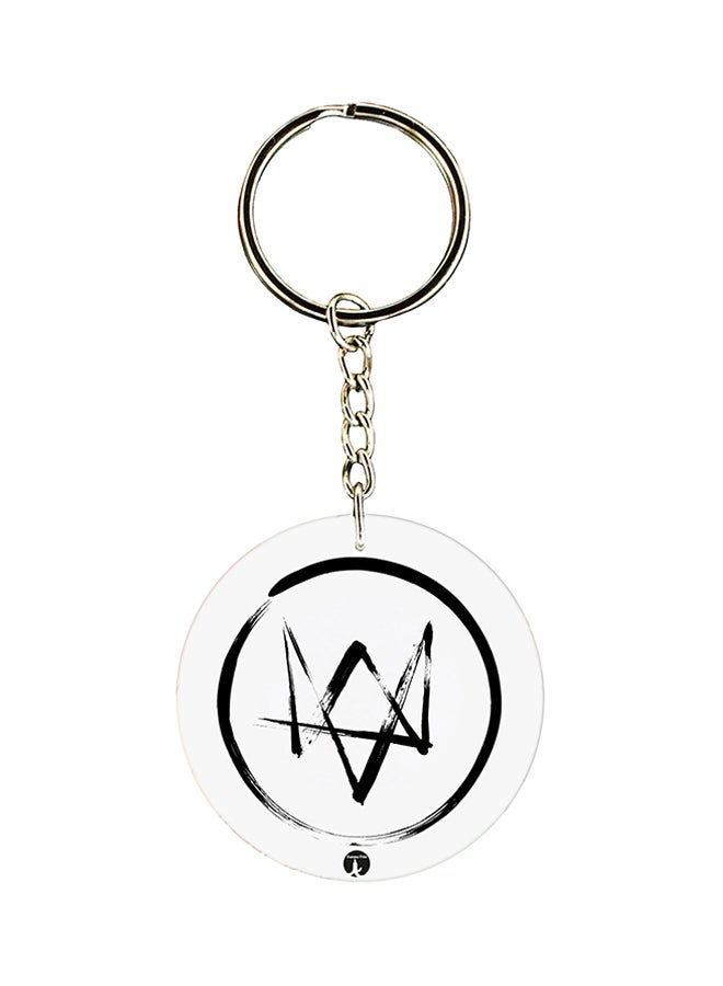 بي بي سلسلة مفاتيح مزينة بشعار لعبة "Watch Dogs" أبيض/ أسود