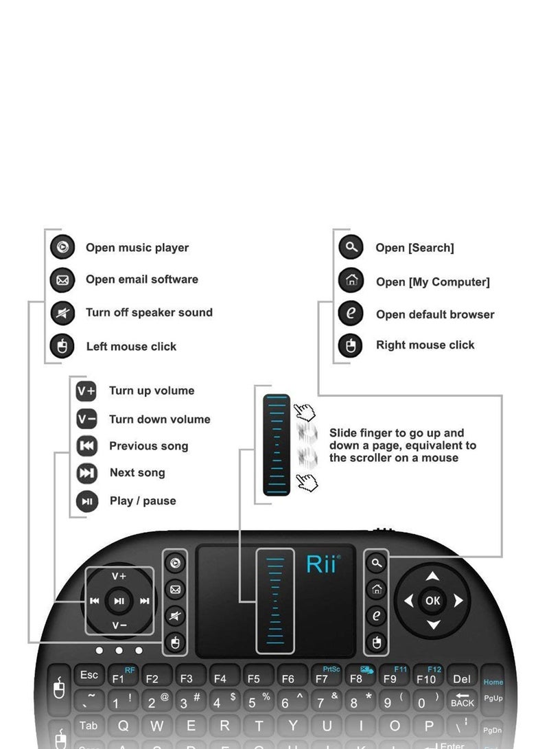 2.4Ghz Backlit Wireless RC-Keyboard With Touchpad Black  - Image 4