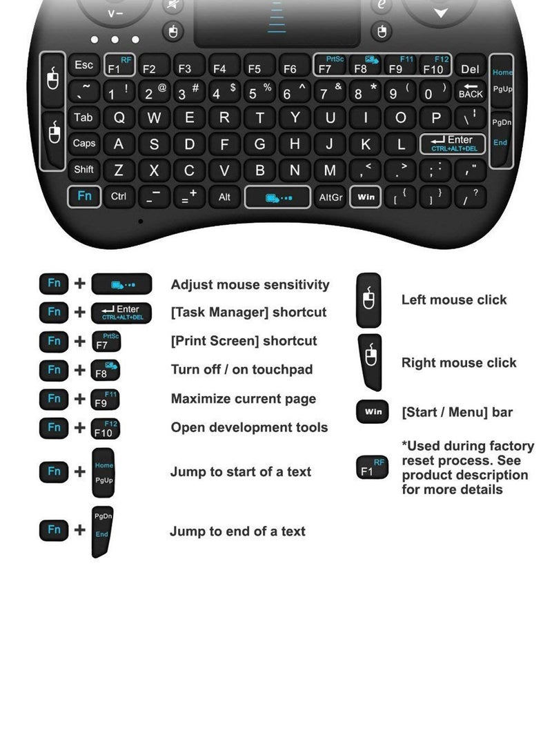 2.4Ghz Backlit Wireless RC-Keyboard With Touchpad Black  - Image 5