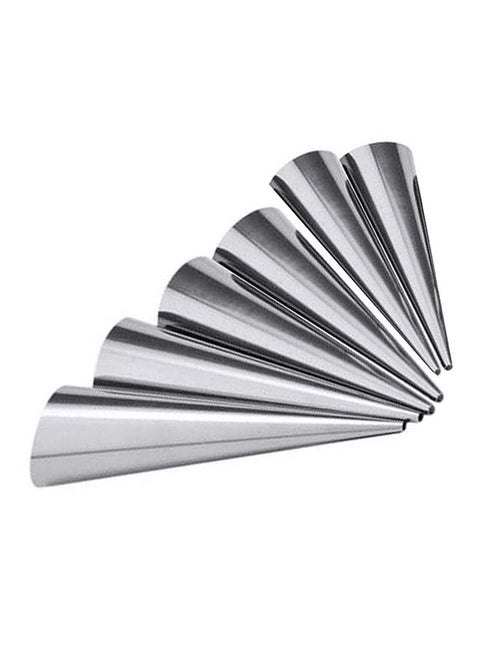 6-Piece Pastry Conical Tube Set Silver 3x3x14centimeter
