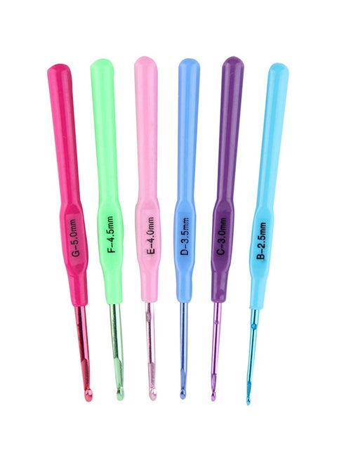 6-Piece Needlework Crochet Hooks Blue/Red/Green 14cm