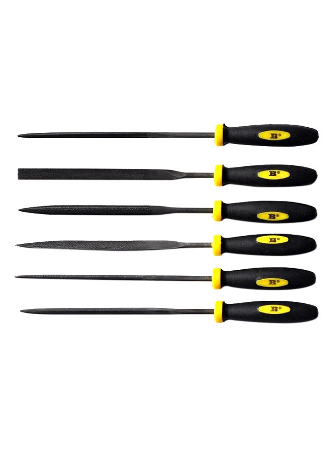 6-Piece Needle File Set Black/Yellow 8cm 