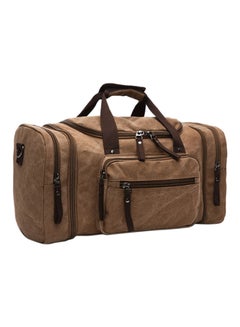 Leather Zipper Closure Duffel Bag Khaki Brown