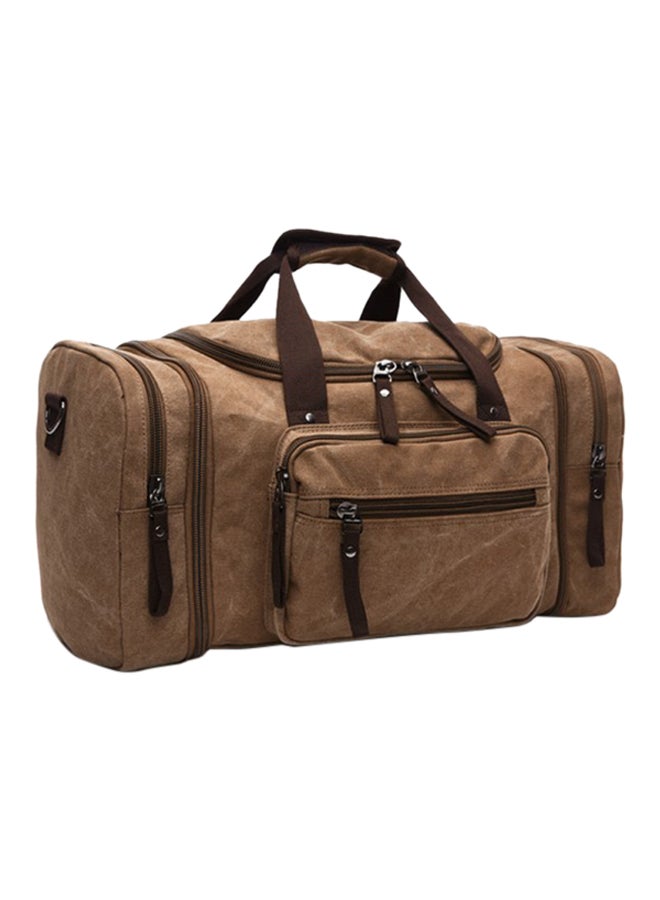 SAMBOX - Leather Zipper Closure Duffel Bag Khaki Brown - Image 1