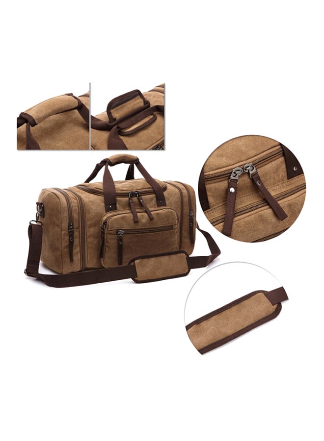 SAMBOX - Leather Zipper Closure Duffel Bag Khaki Brown - Image 1