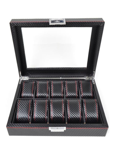 Carbon Fibre Texture Watch Box With 10 Slots