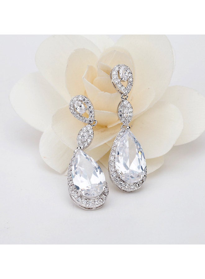 viennois - Rhodium Plated Cubic Zirconia Dropping Earrings - Image 1