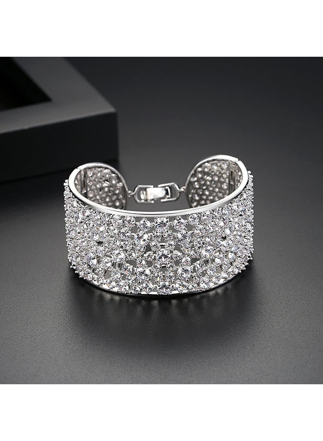 viennois - Rhodium Plated Cubic Zirconia Crystal Studded Bangle - Image 1