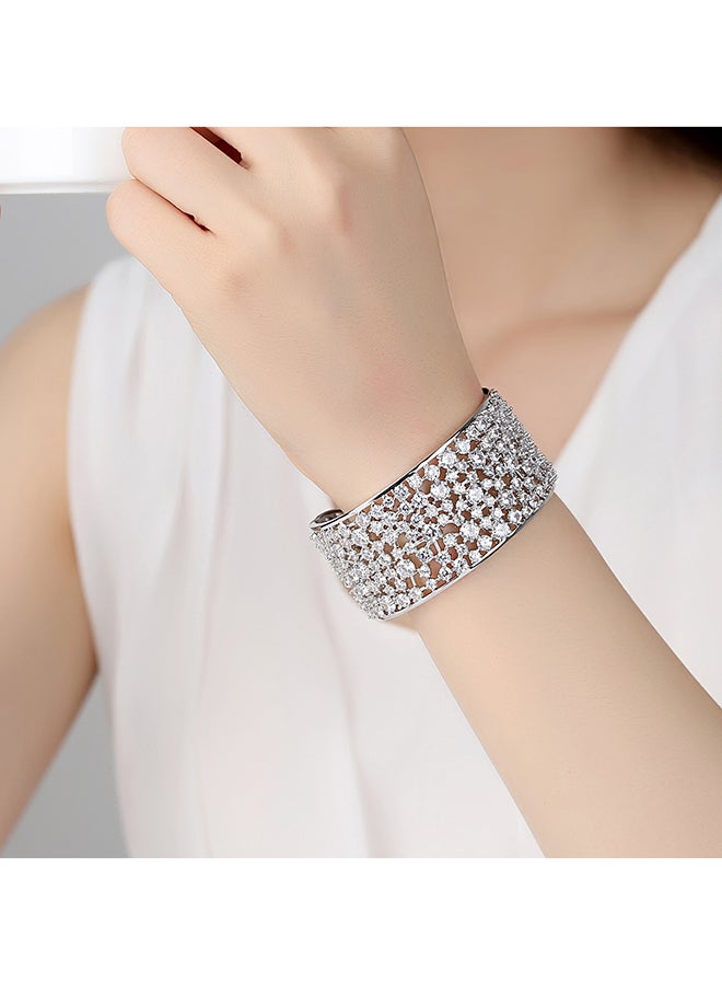 viennois - Rhodium Plated Cubic Zirconia Crystal Studded Bangle - Image 1