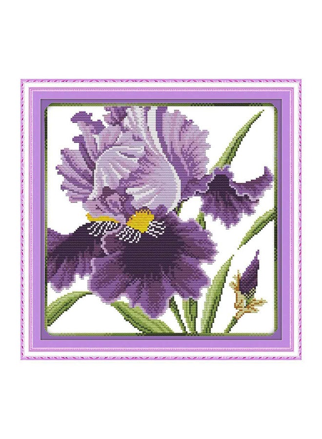 Purple Flowers Pattern Needlework Embroidery Kit White