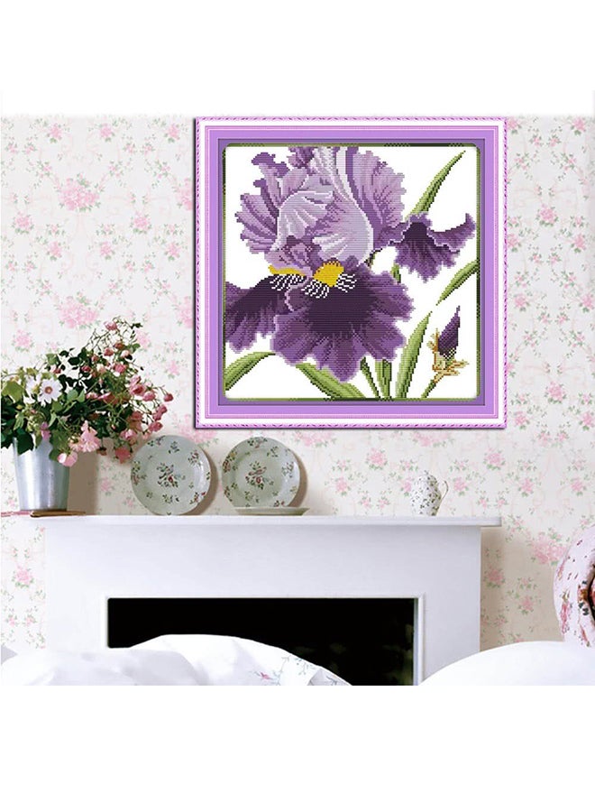 Purple Flowers Pattern Needlework Embroidery Kit White