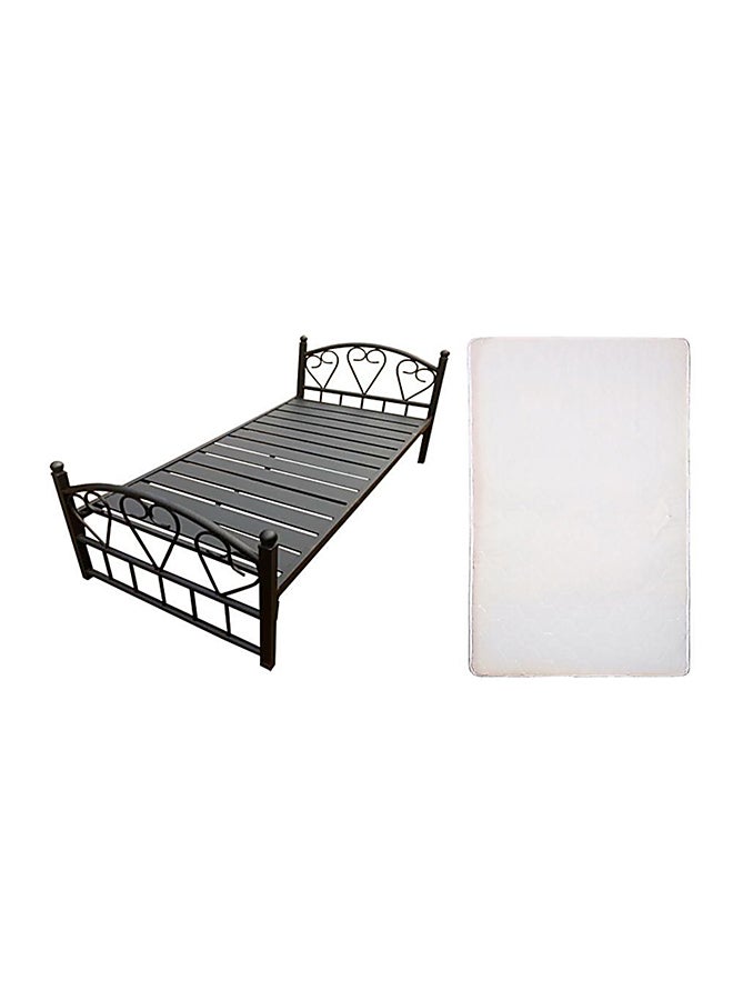 AE Steel Bed With Thick Slat Base And Medicated Mattress Black Single 