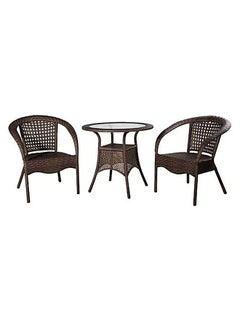3-Piece Outdoor Dining Twin Chairs And Round Table Set Brown 29x27x35cm