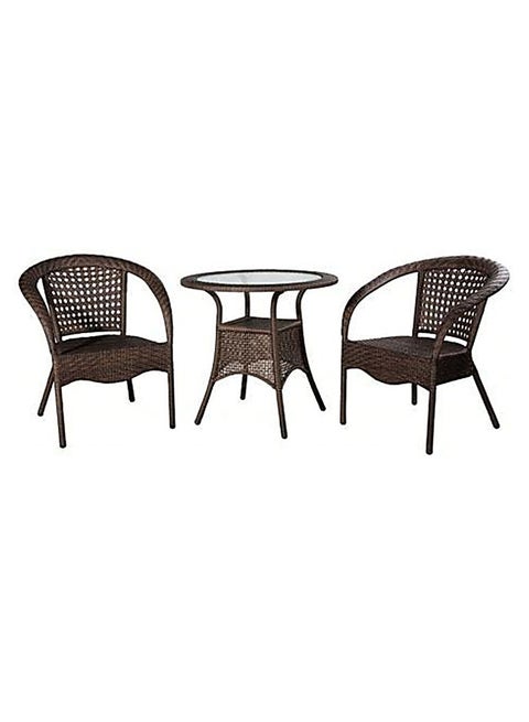 3-Piece Outdoor Dining Twin Chairs And Round Table Set Brown 29x27x35cm