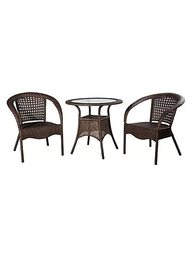 AE - 3-Piece Outdoor Dining Twin Chairs And Round Table Set Brown 29x27x35cm - Image 1