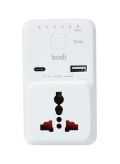 بودي شاحن بمنافذ USB ثنائية مع عداد مؤقت أبيض 