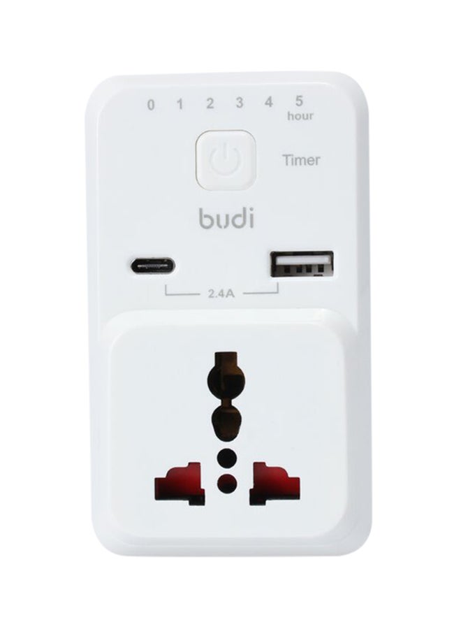 بودي - شاحن بمنافذ USB ثنائية مع عداد مؤقت أبيض - Image 1
